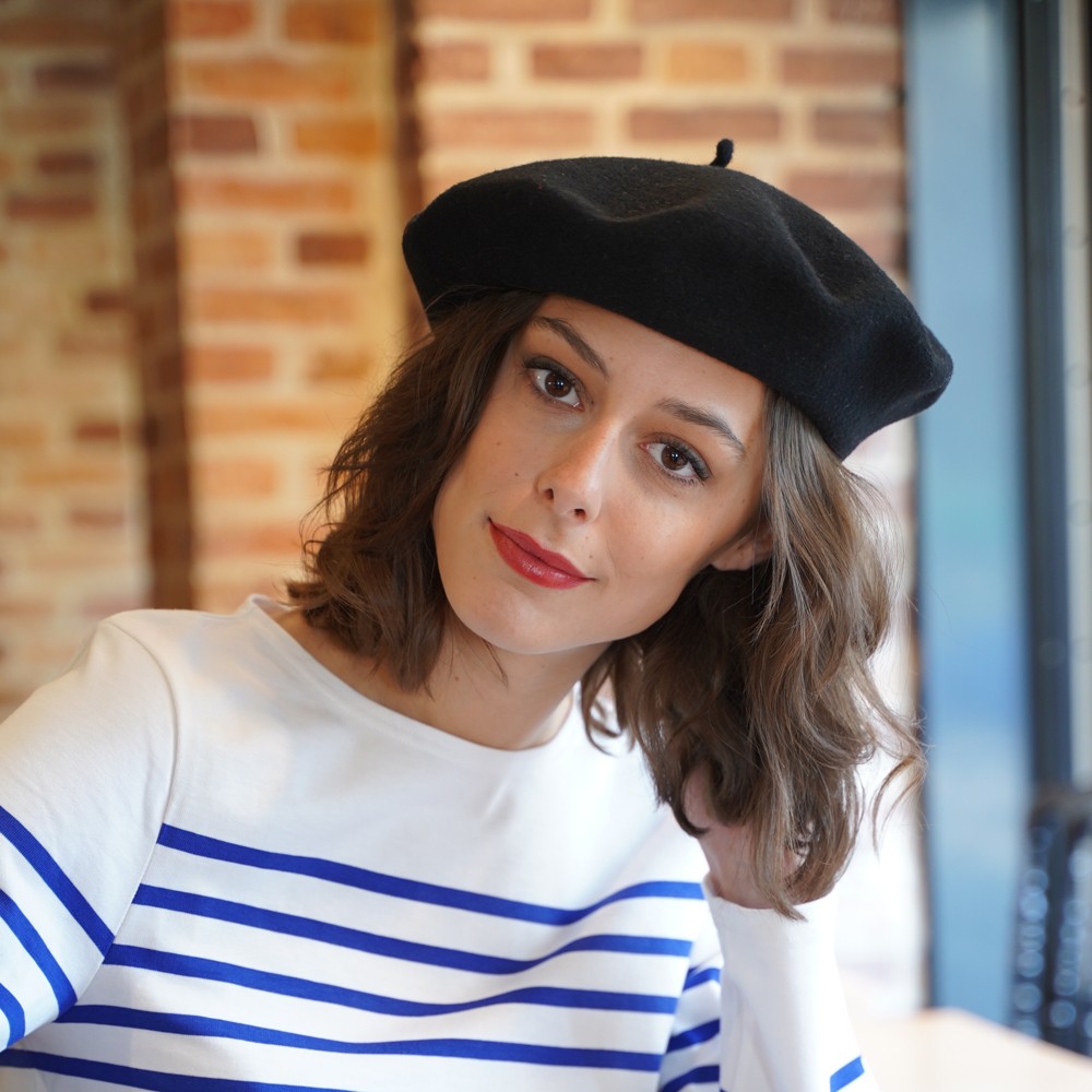 Classic Beret Black Woman made in France 100 M rinos Wool
