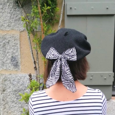 Béret Grand Nœud Zèbre Gris Chiné Foncé